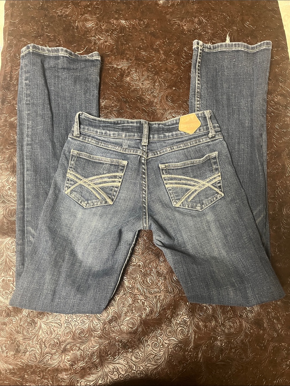Tin Haul Women's Denim Bootcut Jeans in Medium Blue with Contrast Stitching